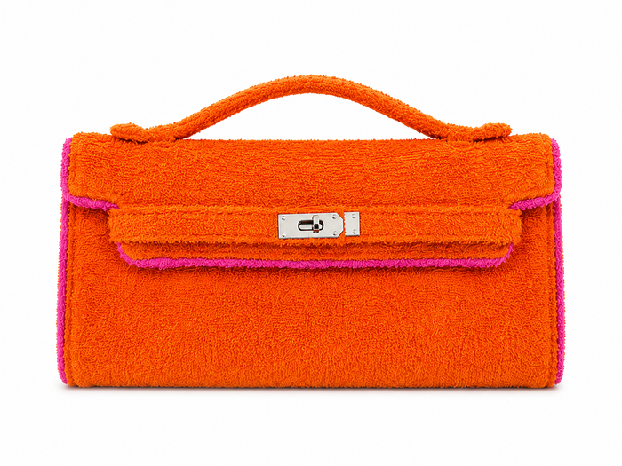 Towelling Clutch - Hot Orange & Barbie Pink